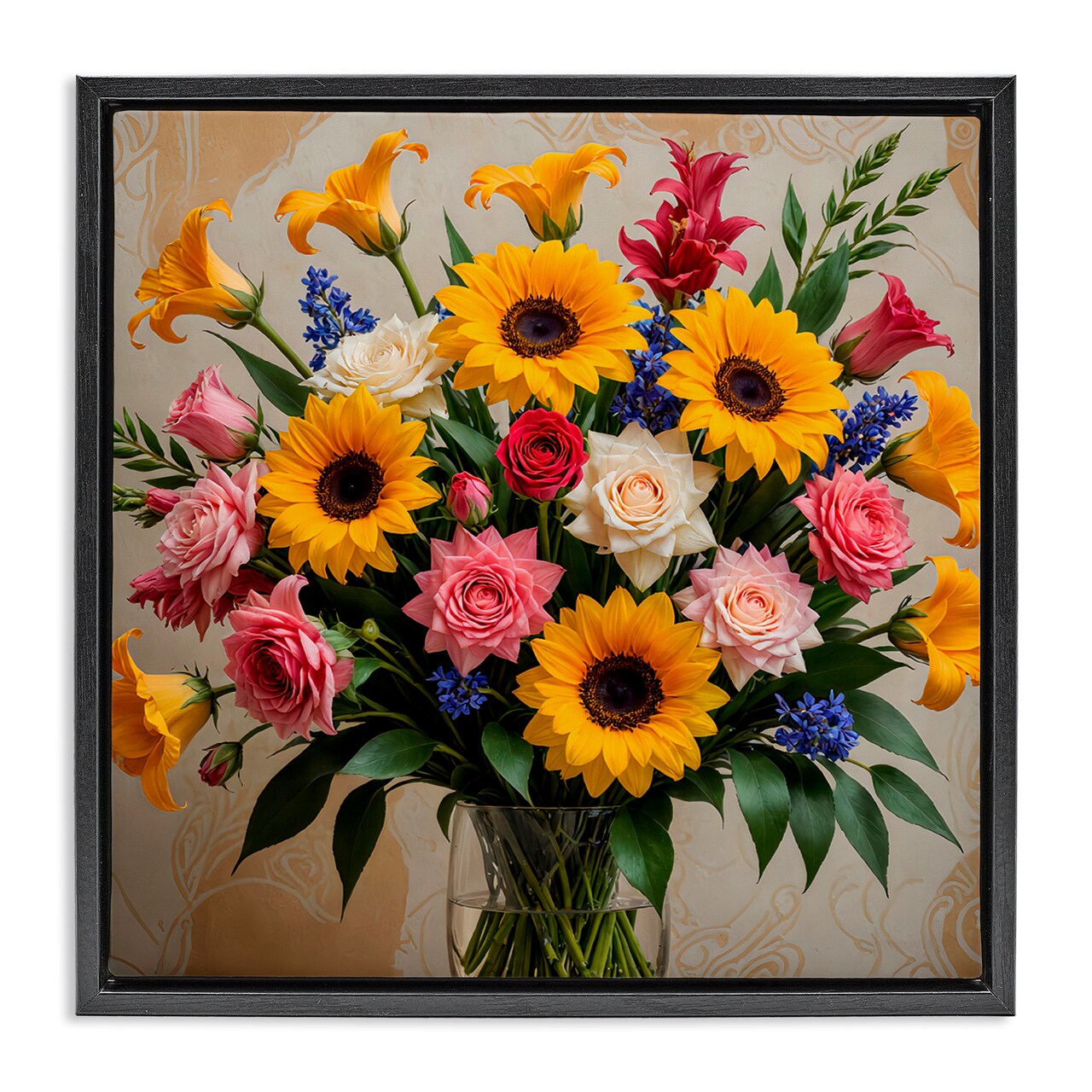 Stupell Industries Bold Sunflowers Mixed Bouquet Framed Floater Canvas Wall Art Design by Yuri Khrushch